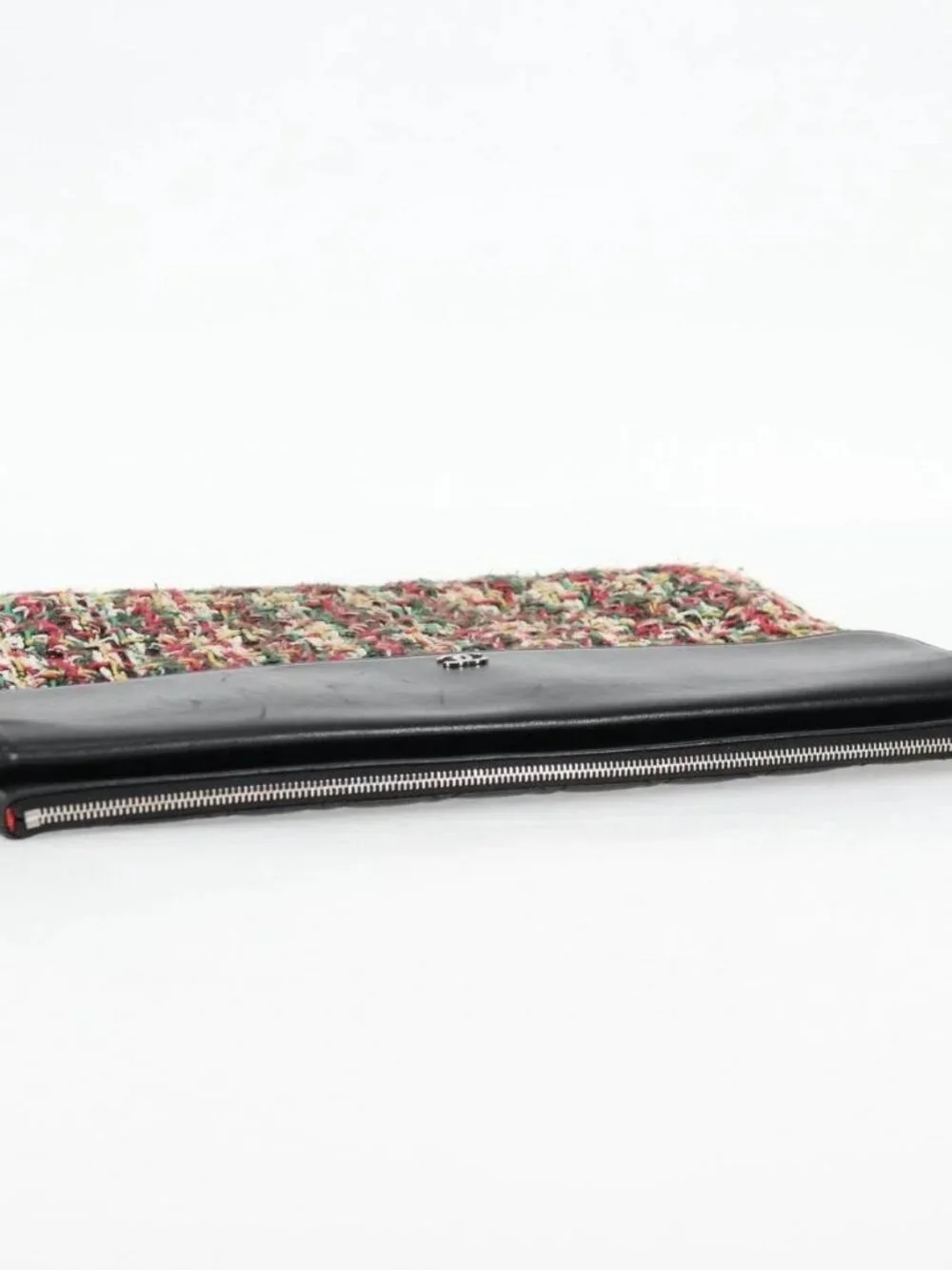 CHANEL Clutch Bag tweed Black Silver CC Auth 127554SAM
